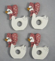Country Geese 4 Wood Napkin Rings Mother Goose Pink Sun Bonnet Hand Painted 5&quot; - £7.07 GBP