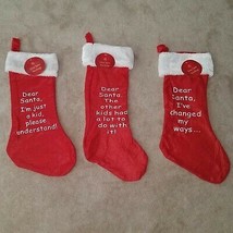 NWT 3 Dear Santa Red Felt Christmas Stocking Lot Novelty Joke Gift Changed - £11.40 GBP