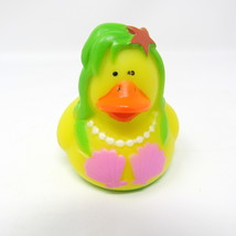 Mermaid Rubber Duck 2&quot; Green Hair Pink Shells Squirter Ducky Bath Toy US Seller - £6.71 GBP