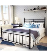 Wrought Iron Bed Frame In Black, Metal Bed Frame Queen Size With Vintage - £138.85 GBP
