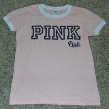 Womens Shirt Victoria&#39;s Secret PINK Logo Pink Short Sleeve Tee Top-size M - $21.78