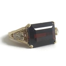 Authenticity Guarantee 
Emerald Cut Red Garnet Diamond Cocktail Ring 14K Yell... - £795.35 GBP