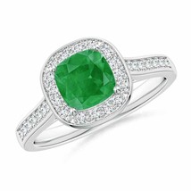 Authenticity Guarantee 
ANGARA Classic Cushion Emerald Ring with Diamond Halo... - £1,140.64 GBP