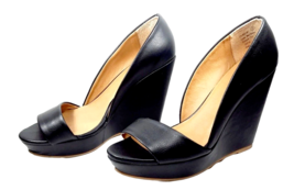 Charlotte Russe Women High Wedge Heel Black Size 7 Open Toe Faux Leather Slip-On - £22.41 GBP