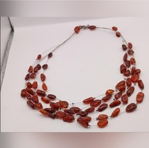 Vintage Amber Colored  Beaded Silver Wire Necklace - $25.00
