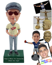 Personalized Bobblehead Vintage looking dude wearing v-neck t-shirt and long pan - £71.18 GBP