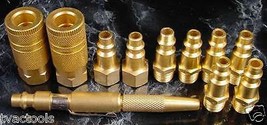 11pc 1/4&quot; Solid Brass Air Quick Coupler Set w/ Blow Gun Tool Plugs Couplers Inch - £14.07 GBP