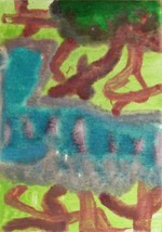 Original Abstract Watercolor Painting Art OOAK ACEO 6 Year Old Child Artist Mila - $7.99