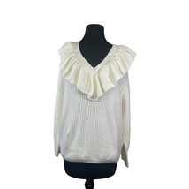 Cece Ivory Long Sleeve Oversized Ruffled V-Neck Pullover Sweater Size M - £13.61 GBP