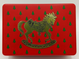 Enesco Christmas Decorative Tin Container w/Lid Rocking Horse Japan 1985 Vintage - £10.30 GBP