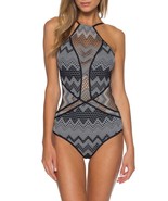 BECCA Reveal High Neck One-Piece Swimsuit Sz M Black/white - $44.35