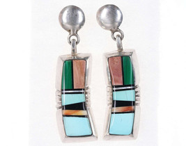 Pr Vintage Native American Sterling/natural stone channel inlay earrings - £148.60 GBP