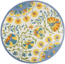 8' X 8' Blue Yellow And White Round Toile Non Skid Indoor Outdoor Area Rug - €192,00 EUR