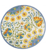 8&#39; X 8&#39; Blue Yellow And White Round Toile Non Skid Indoor Outdoor Area Rug - $4,135.18 MXN