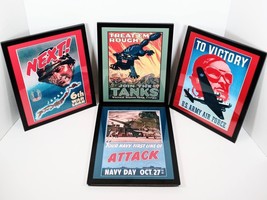 Framed Vintage WWII Poster Prints Decor 10.5&quot;X8.5&quot; Hang or Stand Frames Lot of 4 - £23.56 GBP
