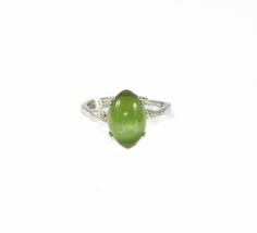 100% Nature Hetian Green Nephrite Jade with Cat Eyes 925S Women&#39;s Ring 3192 - £67.65 GBP