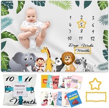 Baby Milestone Blanket Boy Girl 60” x 40” Soft &amp; Cozy Baby Month Blanket animals - £21.18 GBP
