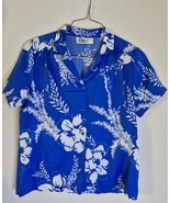 Vintage Hilo Hattie&#39;s Blue Floral Short Sleeve Hawaiian Shirt Women&#39;s Si... - $364.37 MXN