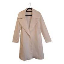 Women&#39;s Long Off White White Winter Coat w/ Peak Lapels Lined Wool Blend L - £74.35 GBP