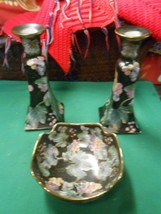 Beautiful CHINESE Cloisonne ...3 Piece St-Pair CANDLE  HOLDERS &amp; BOWL - £21.42 GBP