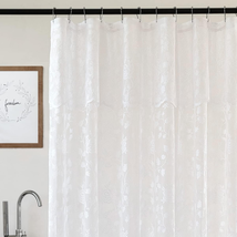 White Lace Shower Curtain with Attached Valance, Rustic Vine Floral Embroidered  - $35.83