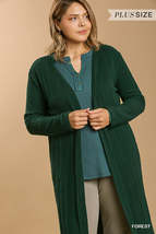 Plus Size Forest Green Long Sleeve Open Front Extra Long Cardigan - $25.00
