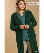 Plus Size Forest Green Long Sleeve Open Front Extra Long Cardigan - £19.98 GBP