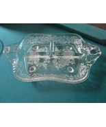 Etch Glass Silver Overlay TRIPART Tray Ruffled Point Clear Cambridge Bow... - $62.95 CAD
