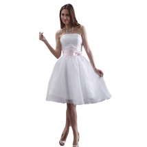 Kivary Women&#39;s Short White Organza with Pink Sash Bridesmaid Dresses US 4 - £70.14 GBP