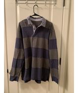 Men&#39;s Striped Polo Shirt Long Sleeve Button Pullover Size Unknown Blue Gray - $42.60 CAD