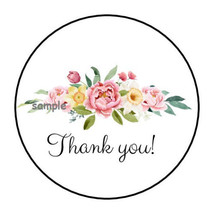 30 THANK YOU FLORAL ENVELOPE SEALS LABELS STICKERS 1.5&quot; ROUND FLOWERS PR... - £5.98 GBP