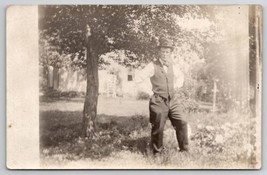 RPPC Older Gentleman Hands on Hips Knowing its Time To Cut Grass Postcar... - $12.95