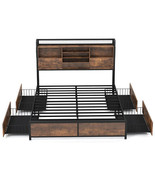 Full/Queen Size Bed Frame with Bookcase Headboard and 4 Storage Drawers-... - $8,864.23 MXN