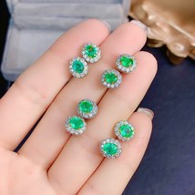 Ing silver natural colombian emerald earrings 18k gold plated stud earrings for women s thumb200