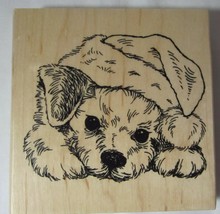 Stampendous W174 2016 PATIENT PUP Christmas Santa Hat on puppy dog Rubber Stamp - $18.42