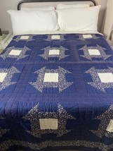 Vintage Quilt Bedspread Blue &amp; White Hole in the Barn Door 96&quot;x76&quot; Doubl... - $149.24