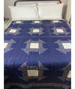 Vintage Quilt Bedspread Blue &amp; White Hole in the Barn Door 96&quot;x76&quot; Doubl... - $204.68 CAD