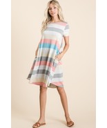 Bombom Striped Short Sleeve Dress with Pockets – Classic Comfort, Everyd... - $48.85