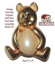Vintage Pin Fernando Originals Gold Tone Faux Pearl Large Bear Brooch Pin - $19.95