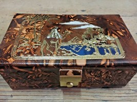 Real Leather Jewelry Box with Gold Embossed Design (7.2&quot;x4.4&quot;) - £30.84 GBP
