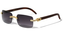 Dweebzilla Slim Rimless Square Rhinestone Metal &amp; Faux Wood Luxury Sunglasses (G - £12.45 GBP+