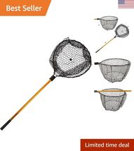 Landing Fish Net - Angler Tool with Clear Rubber Mesh Netting and Wooden... - $42.49