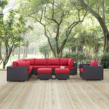 Convene 9 Piece Outdoor Patio Sectional Set Espresso Red EEI-2208-EXP-RED-SET - £2,818.14 GBP