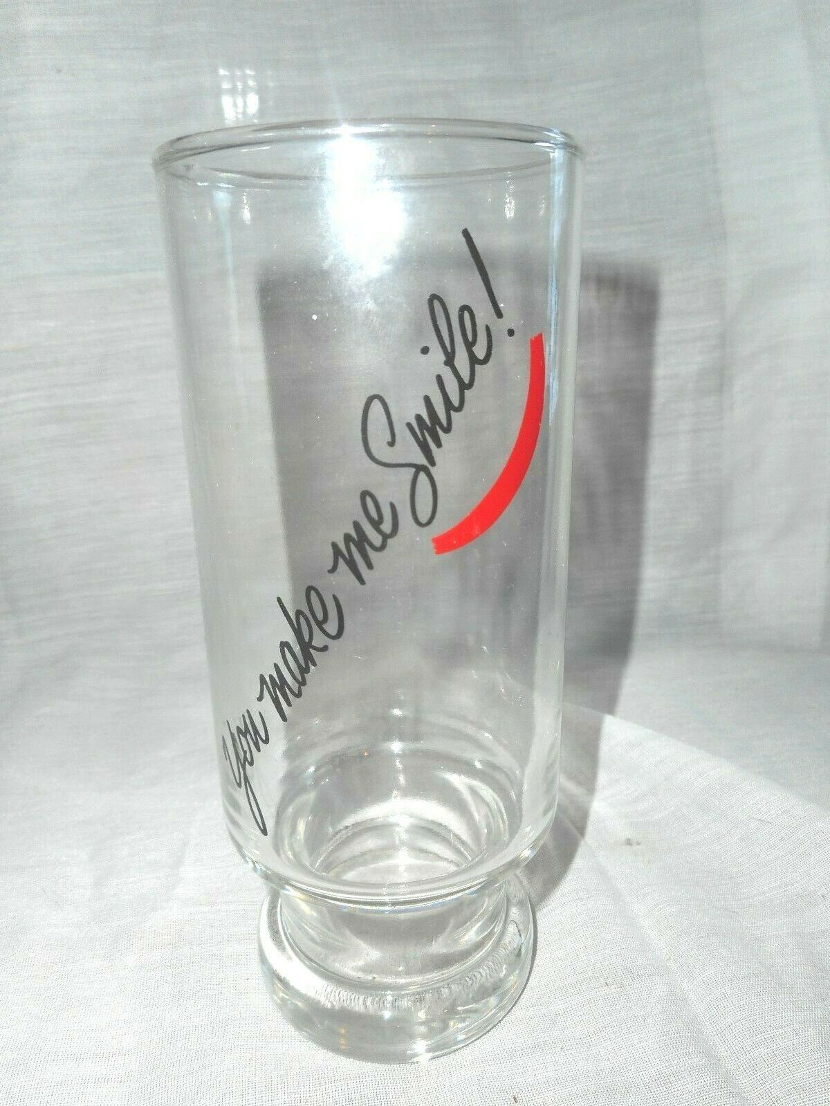 Avon You Make Me Smile Glass Tumbler Red Smile Footed Tall Glass 1980s Vintage - £5.99 GBP