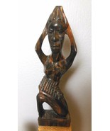 Vintage Hand Carved Woman Africa 12&quot; Dark Striped Wood - £30.37 GBP