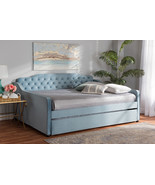 Savita Light Blue Velvet Fabric Button Tufted Queen Size Daybed w/Trundle - €809,88 EUR