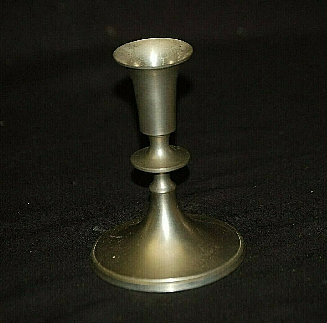 Old Vintage Pewter Single Candlestick Candle Holder Unbranded 4-3/4&quot; Tall - $14.84