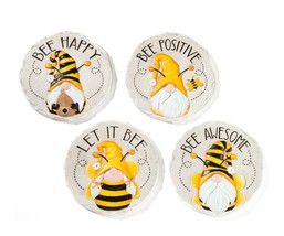 Bee Gnome Wall Plaques Set of 4 with Sentiments 9&quot; Diameter Cement - £76.58 GBP