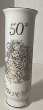 Lefton China Porcelain 50th Anniversary 6.5”tall 2.25 Wide  Vase White - £9.63 GBP