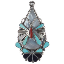 Large Tony Ohmsatte Zuni Sterling multi-stone/shell channel inlay butterfly - $259.88